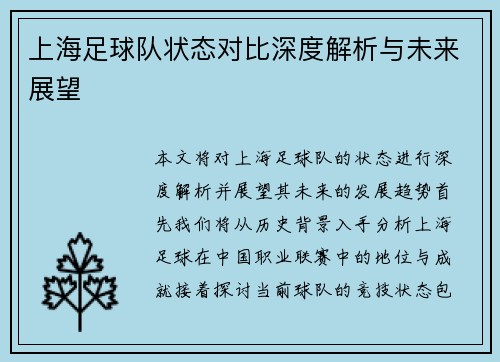上海足球队状态对比深度解析与未来展望