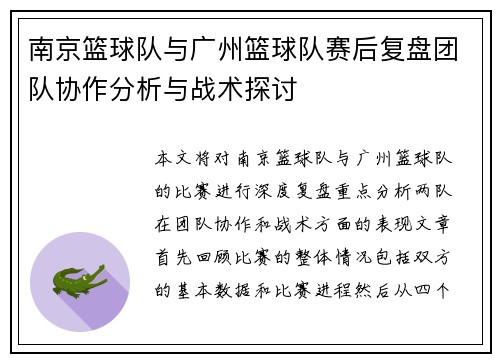 南京篮球队与广州篮球队赛后复盘团队协作分析与战术探讨